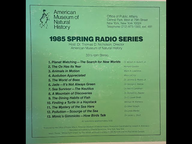Rescued Media: American Museum of Natural History 1985 Spring Radio Series