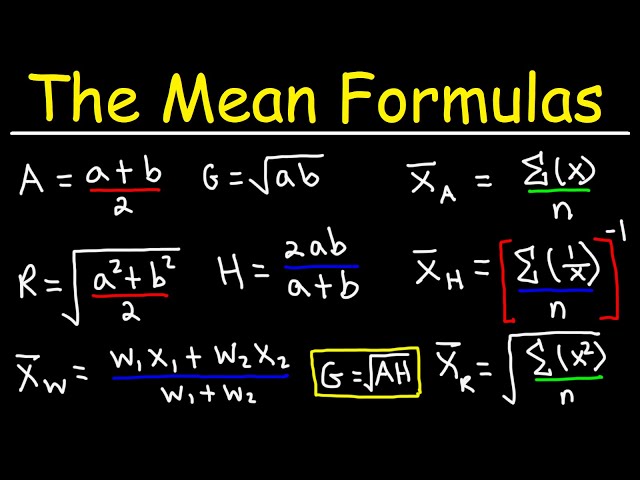 Arithmetic Mean, Geometric Mean, Weighted Mean, Harmonic Mean, Root Mean Square Formula - Statistics