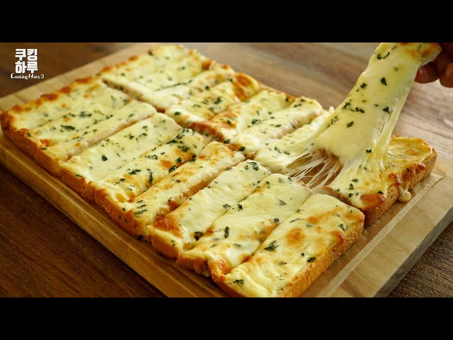 No Kneading!! 5 Minutes preparation! Easy, Fast and Delicious! Garlic Cheese Pizza Toast!!