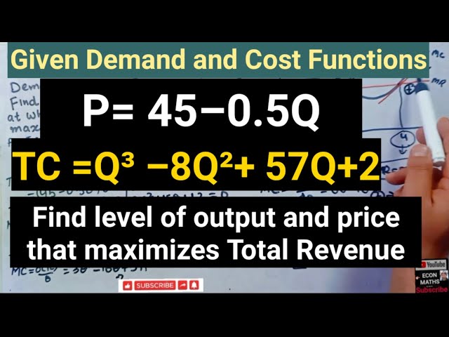 Given Demand and Cost Functions Find level of output and price that maximizes Total Revenue