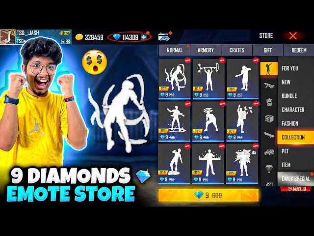 Free Fire All Emotes In 9 Diamonds💎😍 New Emote Store😍POOR TO RICH  -Garena Free Fire