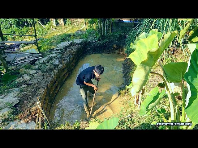 Repairing an avalanche fish pond, Making a balcony to rest | Natural Life - Day 39