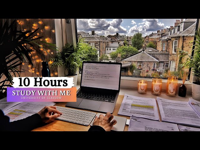 10 HOUR STUDY WITH ME⎢Background noise, 10 min Break, No music, Study with Merve