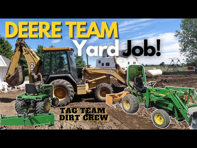 Leveling a Yard with JD Backhoe and Box Blades // Three John Deeres Tackle Eight Piles of Dirt