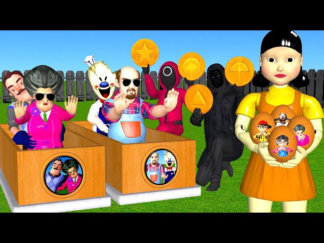 Scary Teacher 3D vs Squid Game Masked Men Troll Throwing Eggs Miss T vs 3 Neighbor with Coffin Dance