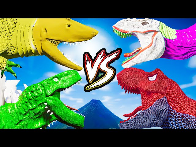 Tyrannosaurus Rex Spiderman vs Captain America Rex & All Dinosaurs Fighting Jurassic World Evolution