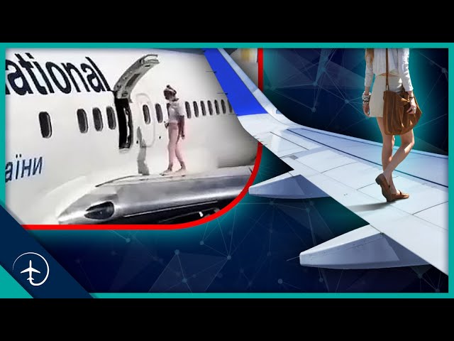 Woman walks out on Boeing 737 WING! Mentour Explains