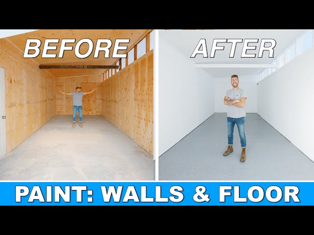 DIY SHED TO WORKSHOP TRANSFORMATION | PAINTING PLYWOOD WALLS & CONCRETE EPOXY | MODERN BUILDS EP. 2