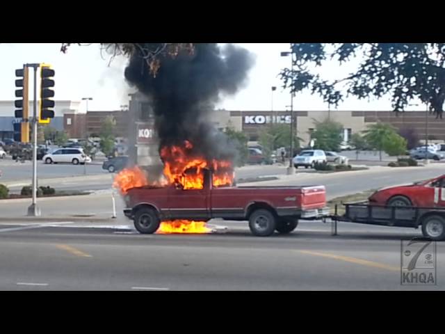 RAW VIDEO FOOTAGE: Truck catches fire while driving on Broadway