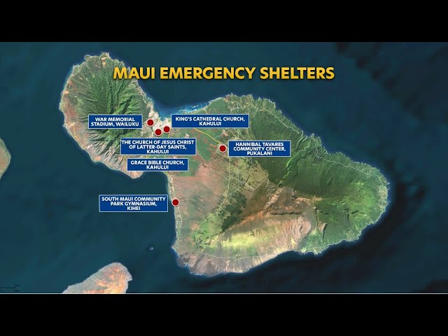 Maui resources for wildfire survivors include shelters, internet, and shuttles