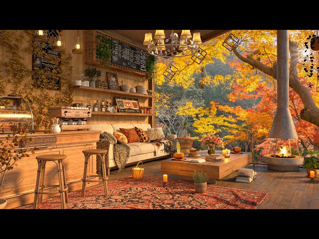 4K Spring Outdoor Coffee Shop with Smooth Jazz Music to Relax/Study/Work to