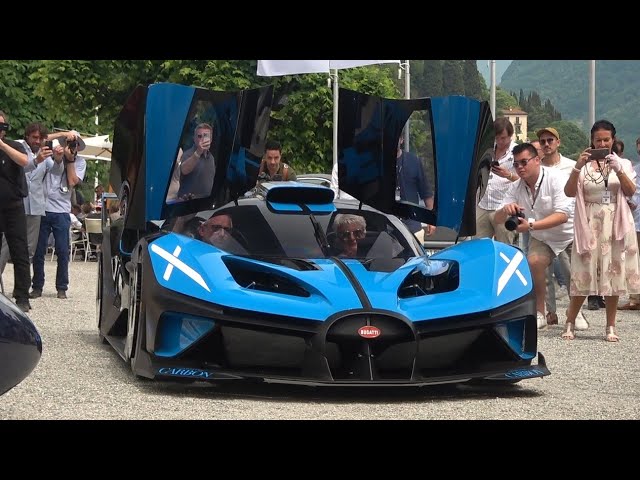Lady-driven $5M Bugatti Bolide at Lake Como - LOUD SOUND & REVS!