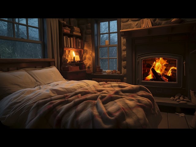 Fireplace Ambience ASMR - Sounds Of Rain on Window, Crackling Fireplace for Improve Sleep