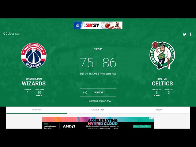 Washington Wizards vs Boston Celtics Scoreboard - LIVE