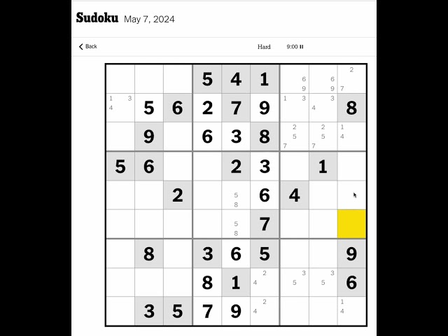 New York Times Sudoku Hard for May 7, 2024 Walkthrough