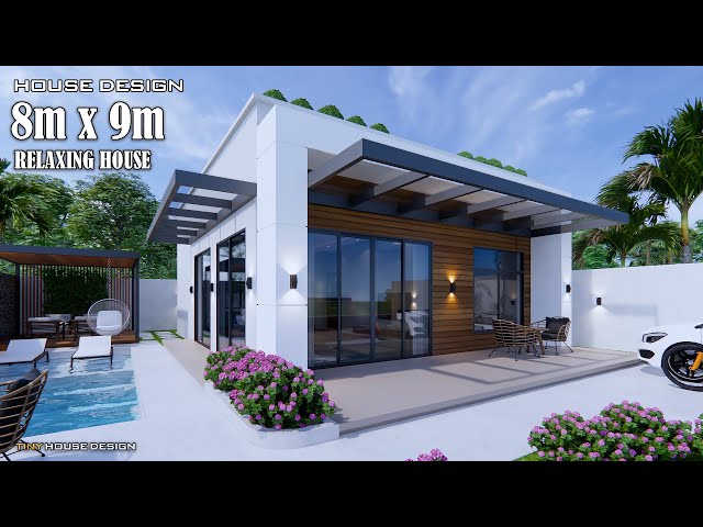 Simple House Design | Relaxing House Design | 8m x 9m with swimming pool