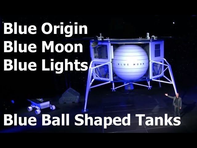 Blue Origin's Blue Moon, in Blue Lights Showing Big Blue Spherical Fuel Tanks