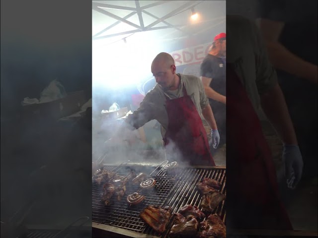 Big Grill of Steaks and Ribs from Sardinia. Italy Street Food