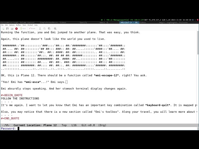 EmacsConf 2023: An Org-Mode based text adventure game for learning the basics of Emacs, inside Em...