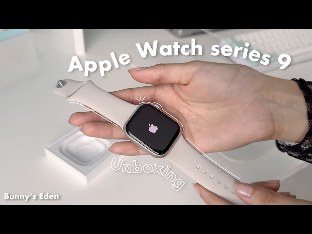 Unboxing Apple Watch series 9 (starlight)💫 | Small wrist fit, screen protector install, aesthetic