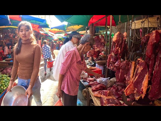 Cambodian street food - Walking tour wet market, fresh beef, pork, fish vegetables & more