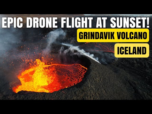Spectacular Drone Flight On The Edge Of An Erupting Volcano At Sunset! Iceland Volcano Apr15, 2024