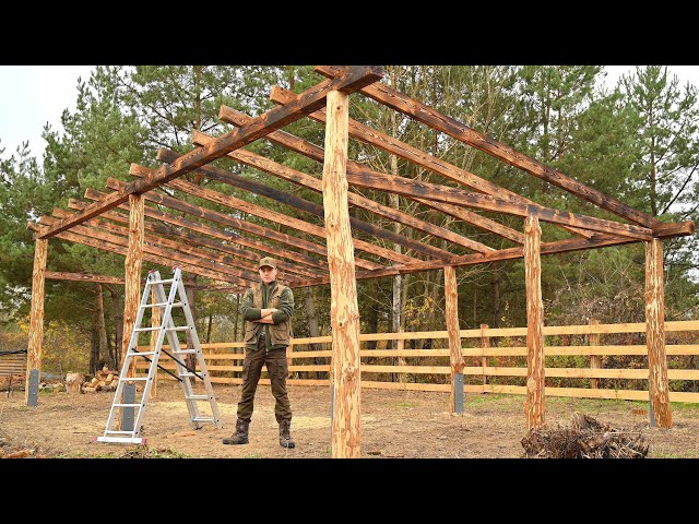 The Beginning of the Building of a Large WOODEN CANOPY For the Farm - Ep. 3