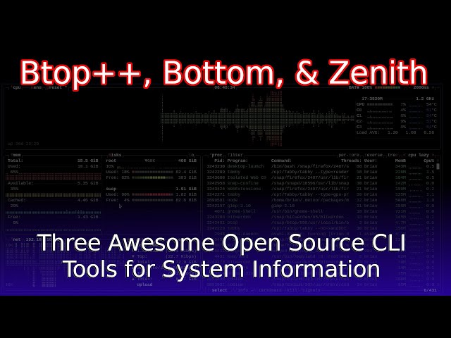 Awesome CLI Dashboards for your System Monitoring needs.  BTop++, Bottom, and Zenith.
