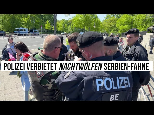 09.05.2023 #Berlin #Polizei verbietet #Nachtwölfen #Serbien-#Fahne: Sowjetisches Ehrenmal Tiergarten