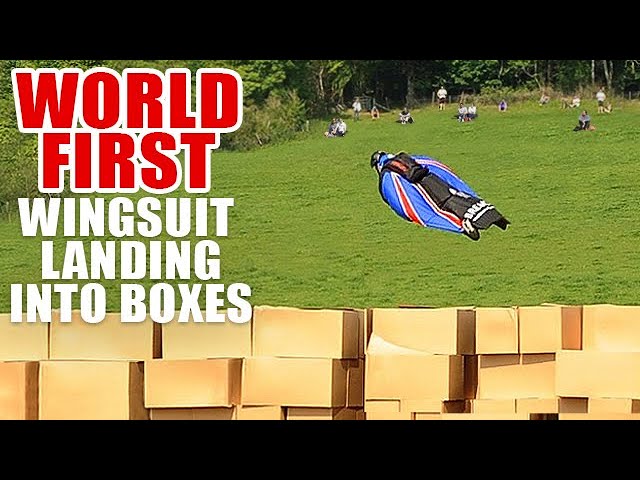 World’s First Wingsuit Landing into Boxes Without Using Parachute
