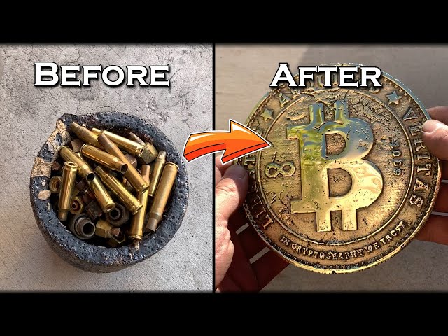 Casting A Huge Golden BITCOIN From Scrap Bolts & Bullet Casings - Simple Brass Metal Casting Process