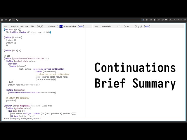 Continuations Brief Summary + CPS + Delimited Continuations