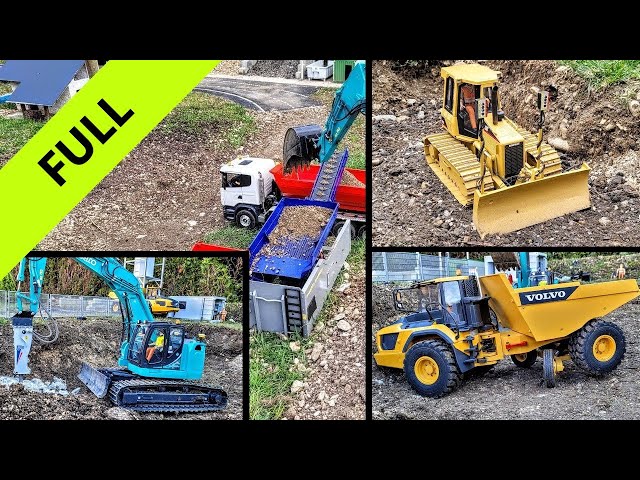 Digging 1h video, RC Excavator, Truck, Dumper, Kobelco, Volvo, Scania, MAN. 1/15 Scale models