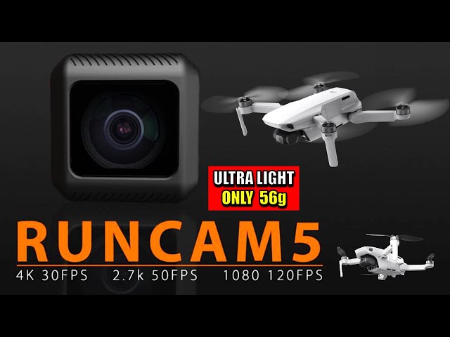 56 grams RUNCAM 5 Action Camera mounted on Dji Mini GPS Drone