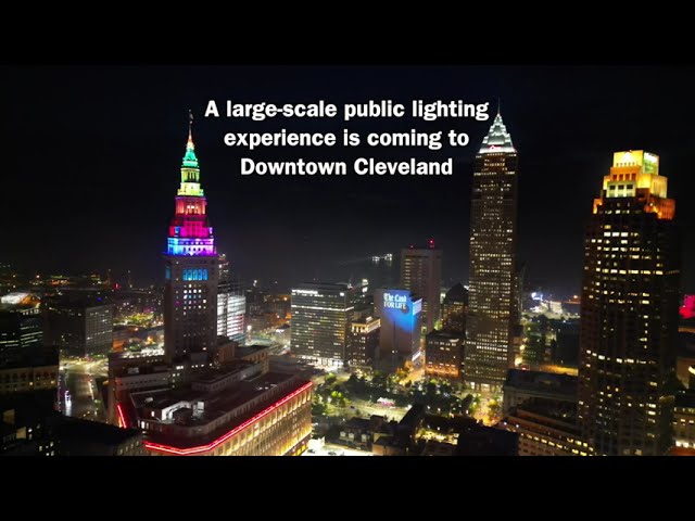 Preview of Cleveland's new light display seen from drone