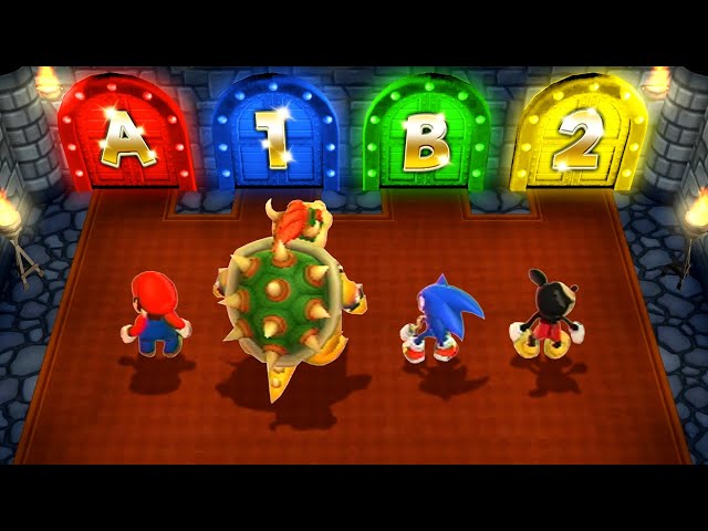 Mario Party 9 MiniGames - Mario Vs Sonic Vs Mickey Mouse Vs Bowser (Master Cpu)