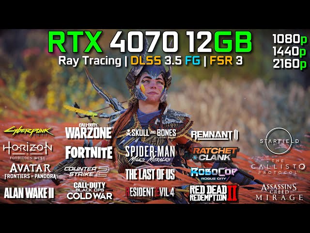 RTX 4070 + RYZEN 7 7800X3D | Test in 20 Games | 1080p - 1440p - 4K | Ray Tracing DLSS 3.5 & FSR 3