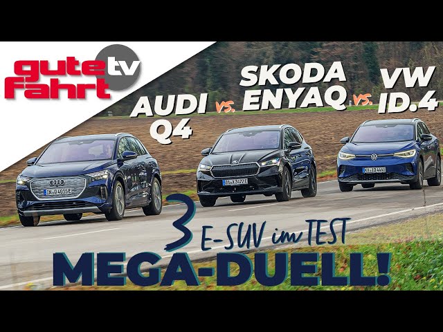 3 E-SUV im MEGA-TEST: VW ID.4 Pro vs. Audi Q4 40 E-Tron vs. Skoda Enyaq iV 80 | Reichweite | Review