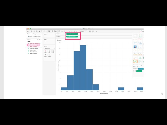 Using "Show Me" to create a Histogram in Tableau