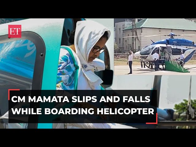 CM Mamata Banerjee falls while taking a seat after boarding her helicopter in Durgapur