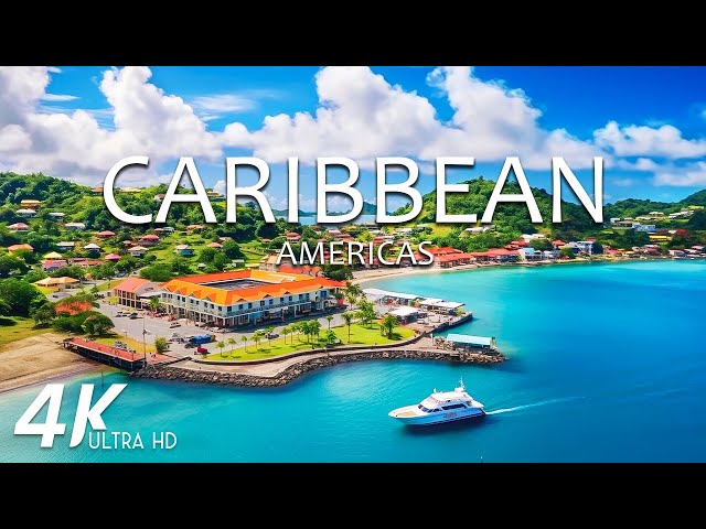 FLYING OVER CARIBBEAN (4K Video UHD) - Calming Music With Beautiful Nature Video For Stress Relief