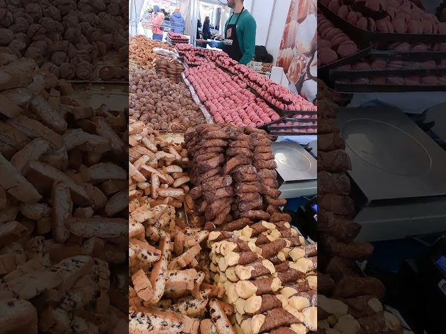 Mountains of Croissants and Pastries. Chocolate and Pastries Street Food Fair