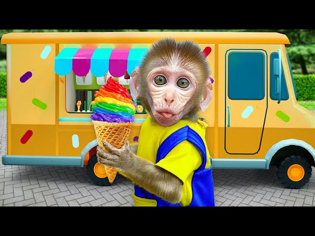 KiKi Monkey selling Colorful Ice Cream from Ice Cream Truck by his intelligence | KUDO ANIMAL KIKI
