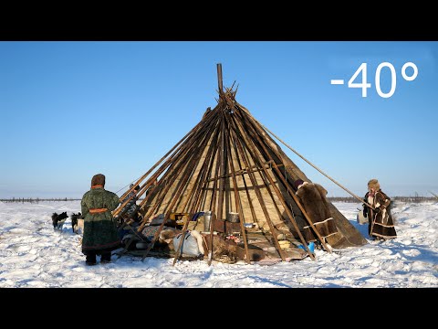 Warmest Tent on Earth - Pitching in the Siberian Arctic Winter - Ненецкая палатка чум