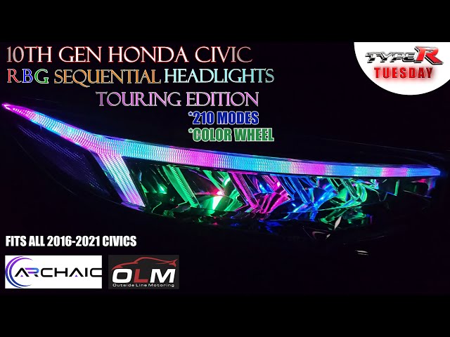 OLM 10th Gen Honda Civic RBG Sequential Headlights. Fits All Civics 2016-2021.