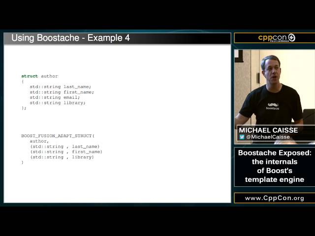 CppCon 2015: Michael Caisse “Boostache Exposed : the internals of Boost's template engine"