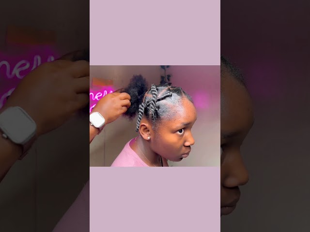 Criss cross rubberband natural hairstyle 💖🩵