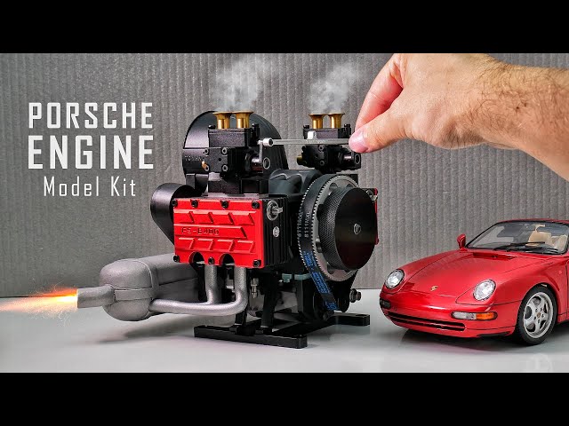 Building of a Porsche Engine. Assembling and Starting Flat-four Engine Model Kit