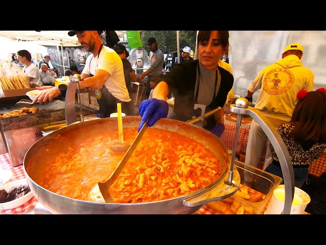 Street Food of Italy. Burgers, Tomahawk, Melted Cheese, Fried Pizza and more Tasty Foods