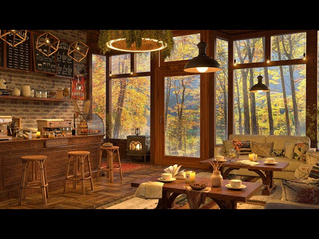 Rainy Sunset Coffee Shop Ambience and Relaxing Jazz Music to Relax, Study, Work